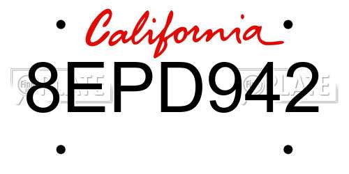 8EPD942 California License Plate