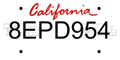 8EPD954 California License Plate