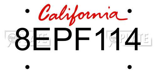 8EPF114 California License Plate