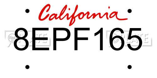 8EPF165 California License Plate