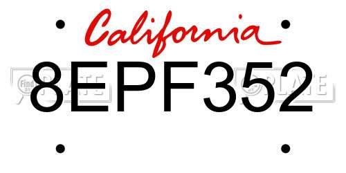 8EPF352 California License Plate