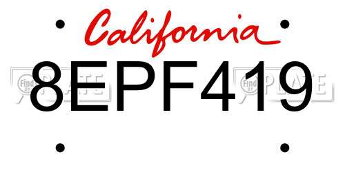 8EPF419 California License Plate