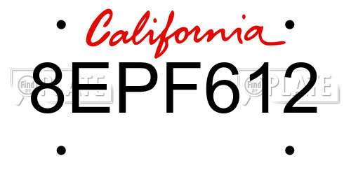 8EPF612 California License Plate