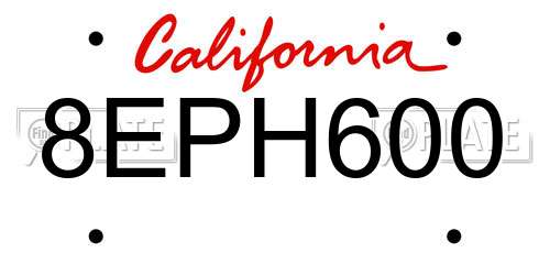 8EPH600 California License Plate
