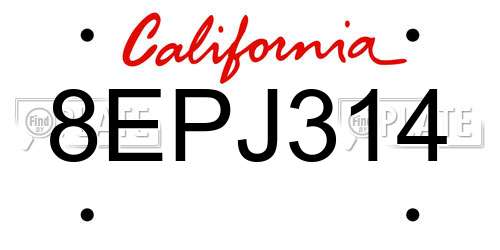 8EPJ314 California License Plate