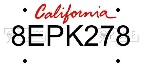 8EPK278 California License Plate