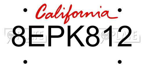 8EPK812 California License Plate