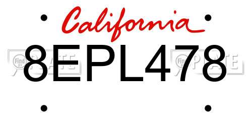 8EPL478 California License Plate