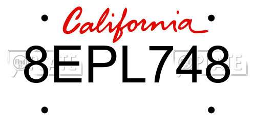 8EPL748 California License Plate