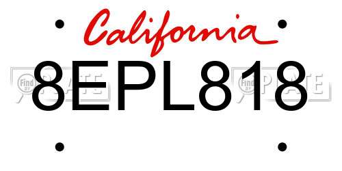 8EPL818 California License Plate