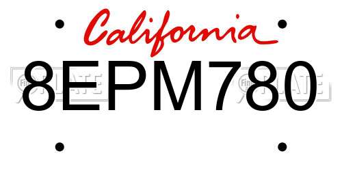 8EPM780 California License Plate
