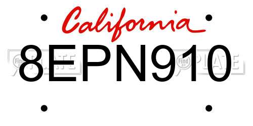8EPN910 California License Plate