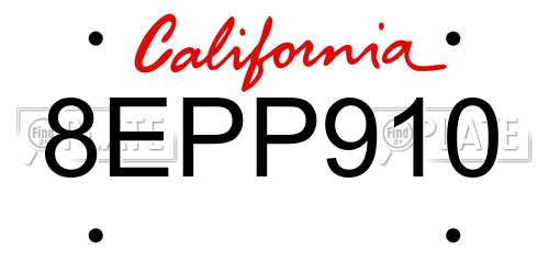 8EPP910 California License Plate