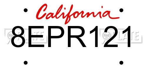 8EPR121 California License Plate