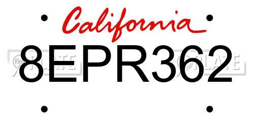 8EPR362 California License Plate