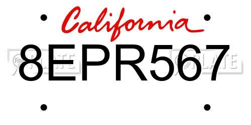 8EPR567 California License Plate