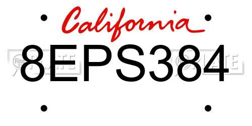 8EPS384 California License Plate