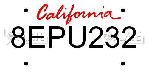 8EPU232 California License Plate