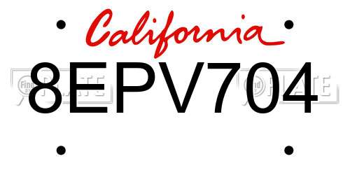 8EPV704 California License Plate