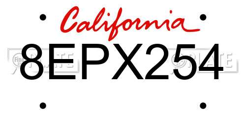 8EPX254 California License Plate