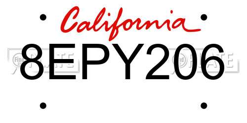 8EPY206 California License Plate