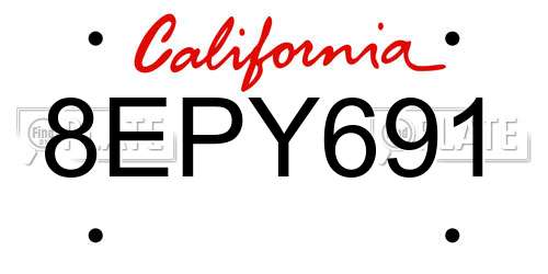 8EPY691 California License Plate