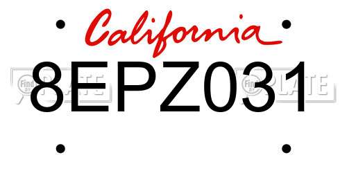 8EPZ031 California License Plate