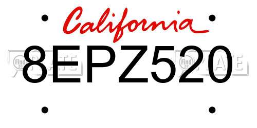 8EPZ520 California License Plate