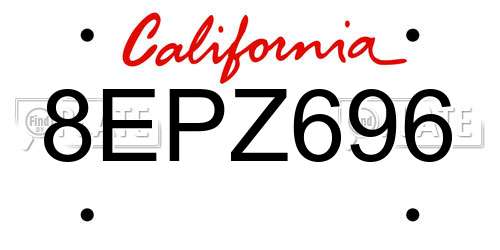 8EPZ696 California License Plate