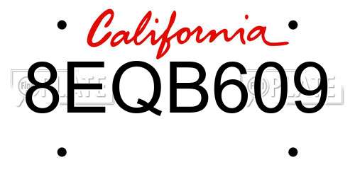 8EQB609 California License Plate