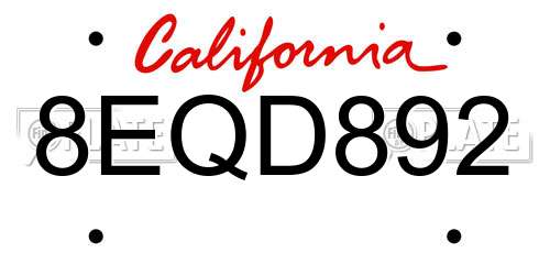 8EQD892 California License Plate