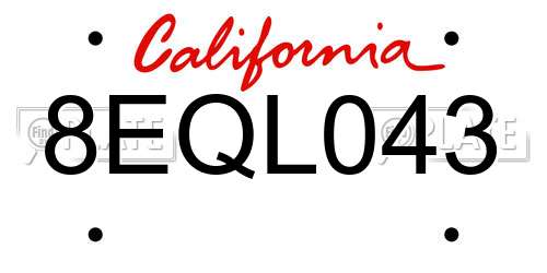8EQL043 California License Plate