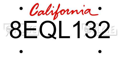8EQL132 California License Plate