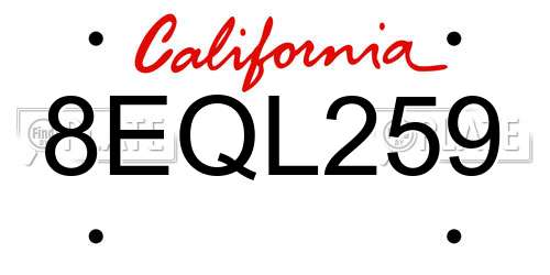 8EQL259 California License Plate