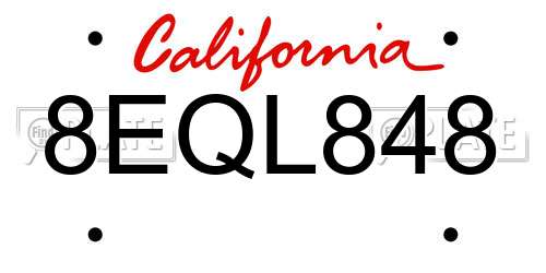 8EQL848 California License Plate