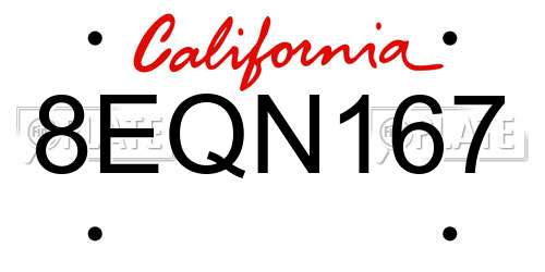 8EQN167 California License Plate
