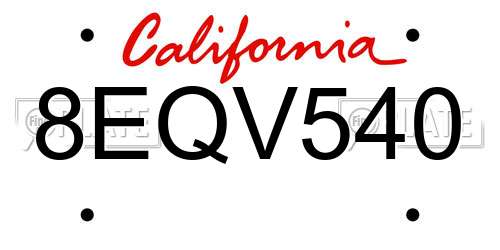 8EQV540 California License Plate