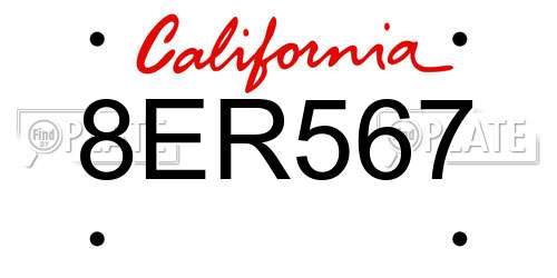 8ER567 California License Plate