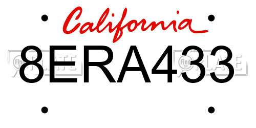 8ERA433 California License Plate