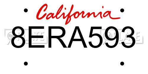 8ERA593 California License Plate