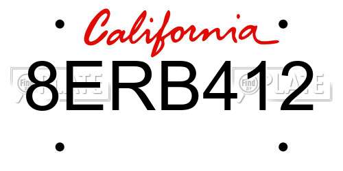8ERB412 California License Plate
