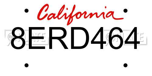 8ERD464 California License Plate