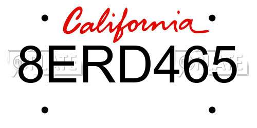 8ERD465 California License Plate