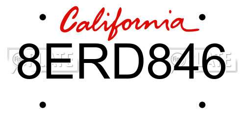 8ERD846 California License Plate