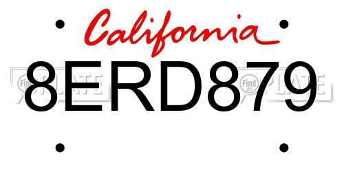 8ERD879 California License Plate