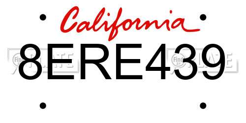 8ERE439 California License Plate