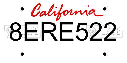 8ERE522 California License Plate