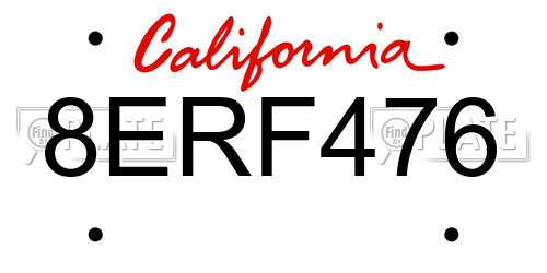 8ERF476 California License Plate
