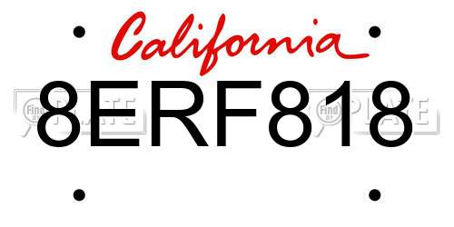 8ERF818 California License Plate