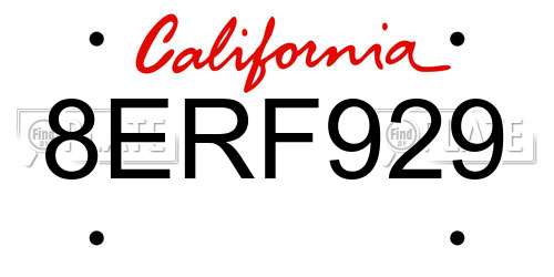 8ERF929 California License Plate
